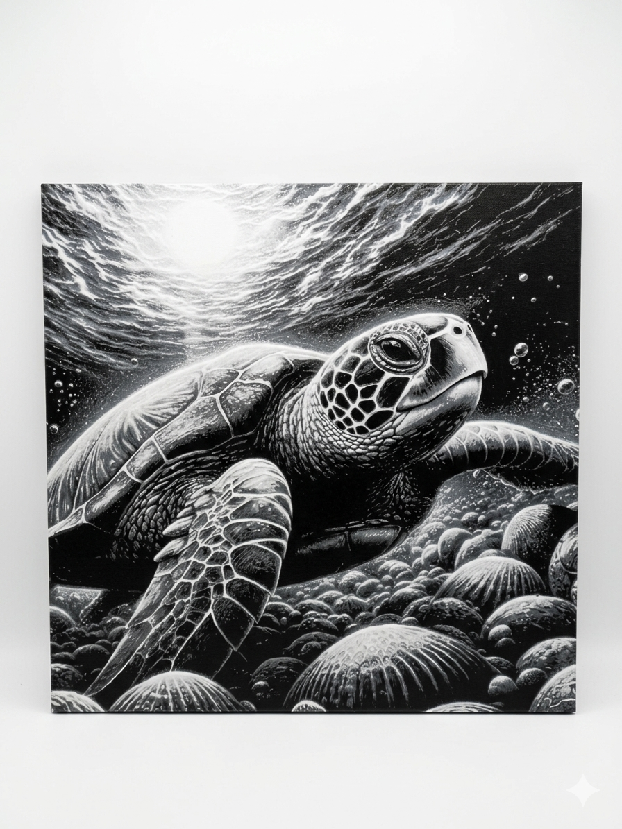 Tableau relief sans cadre - Tortue marine