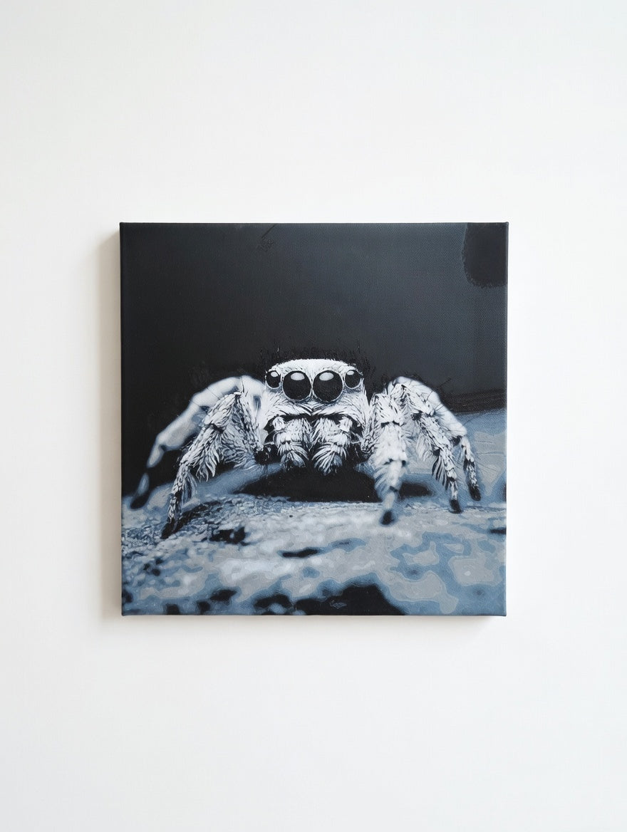 Tableau Phidippus 3D Noir Blanc Gris