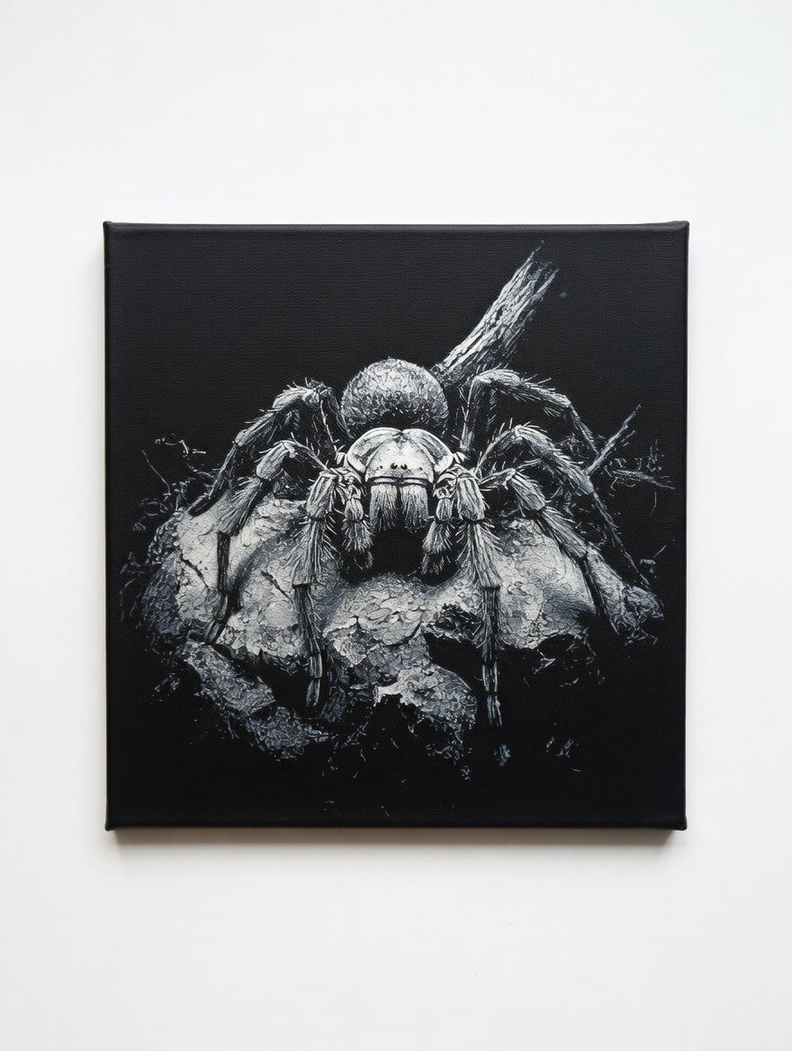 Tableau Mygale 3D Noir Blanc Gris