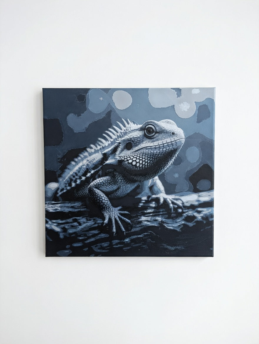 Tableau 3D Lézard Noir Gris Blanc